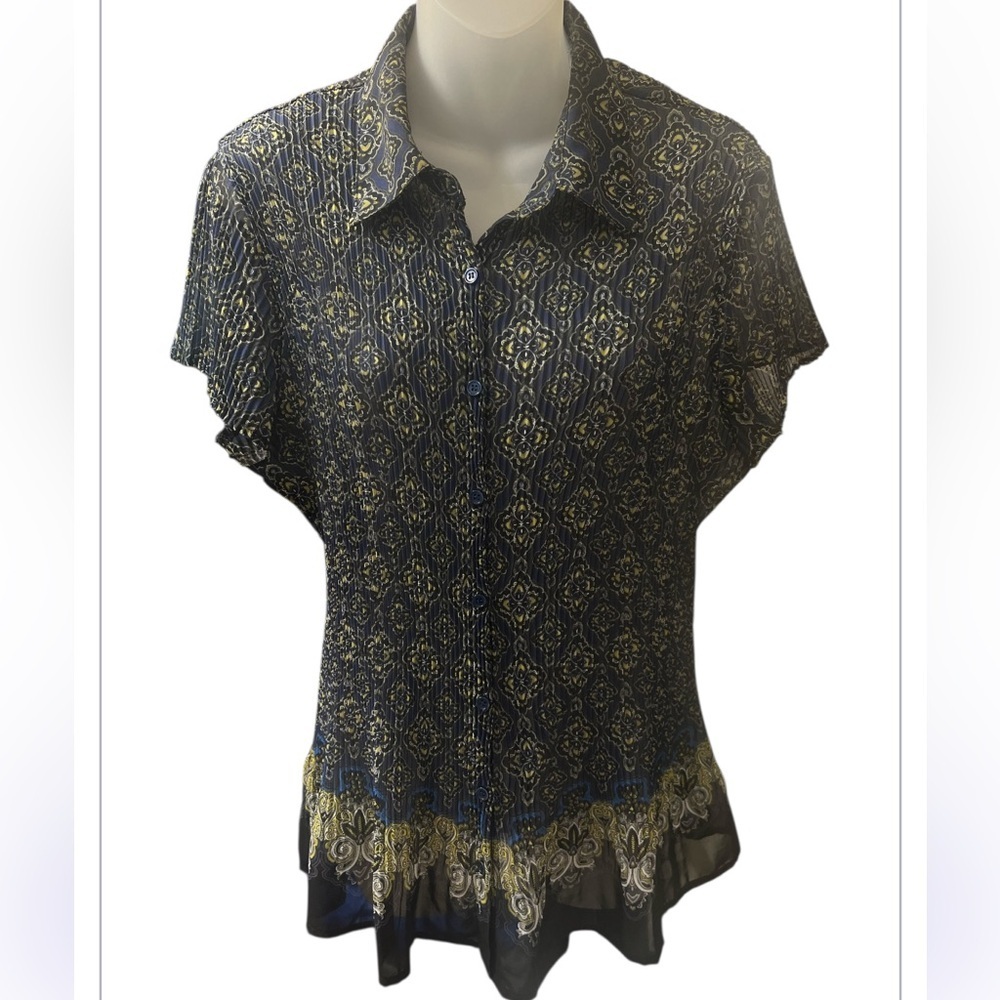APT 9 Pleated Blouse Cap sleeve button front top size 1X Business Casual Travel - Picture 1 of 6